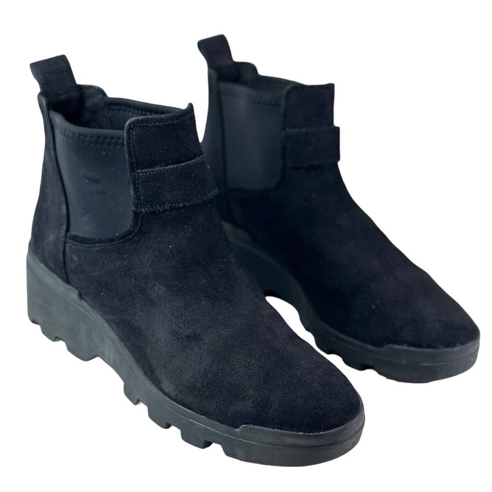 Eileen Fisher Splash Waterproof Suede Bootie Ankle Boots Size 9.5 Wedge Black - Picture 3 of 15